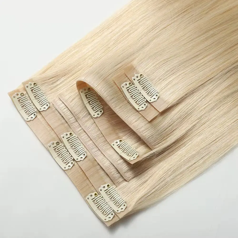 613 Blonde Seamless Clip-In Human Hair Extensions, 12-30 Inches, Instant Length + Volume Long Clip Hair Extensions