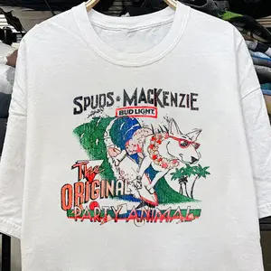 Spuds The Party Original Animal White Tee, Classic Streetwear Vintage Graphic Tee Unisex Top - Casual Daily Wear, Top Menswear Womenswear Streetwear