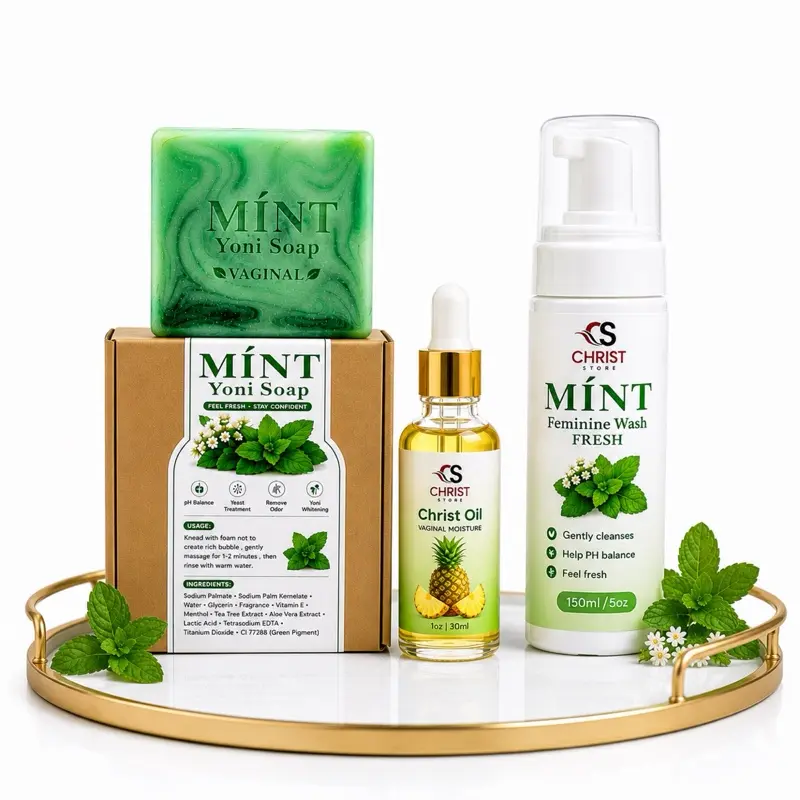 Christ Mint Feminine Care Set Fresh Wash Mint Yoni Soap & Pineapple Moisture Oil for Gentle Cleansing and pH Balance