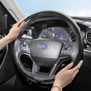 For Ford Steering Wheel Cover Premium Carbon Fiber Texture Integrated Snap Type Wavy Sports Design Scratch Resistant and Durable All Seasons Steering Wheel Protective Case For F-Series/F-150/Super Duty/Ranger/E-Transit/Puma/Puma Gen-E/Explorer/Kuga/Escape