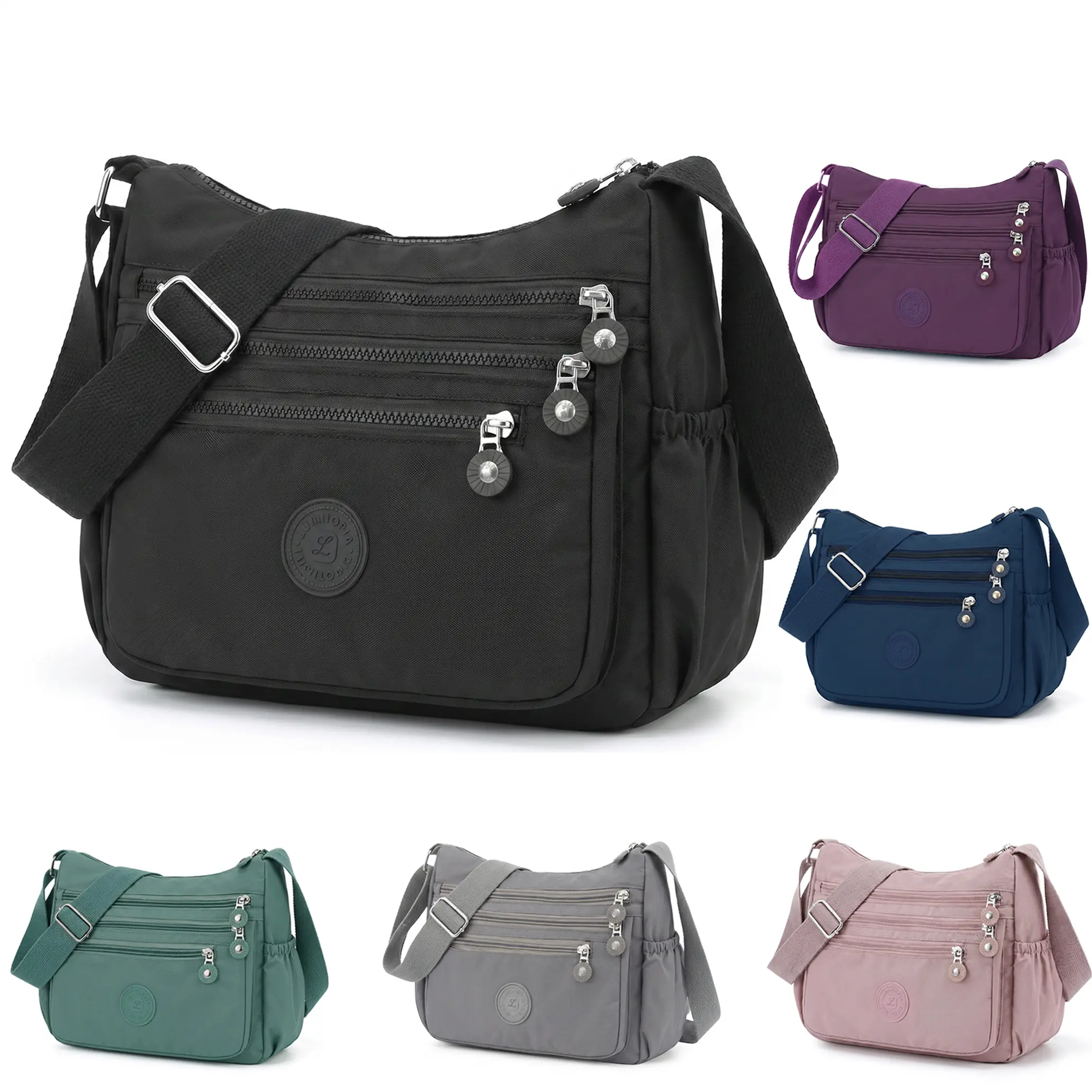 Waterproof Crossbody Fashion Bag for Women, Lightweight Nylon Shoulder Purse with 7 Pockets, Anti-Theft Travel Bag, Durable Fabric Bag