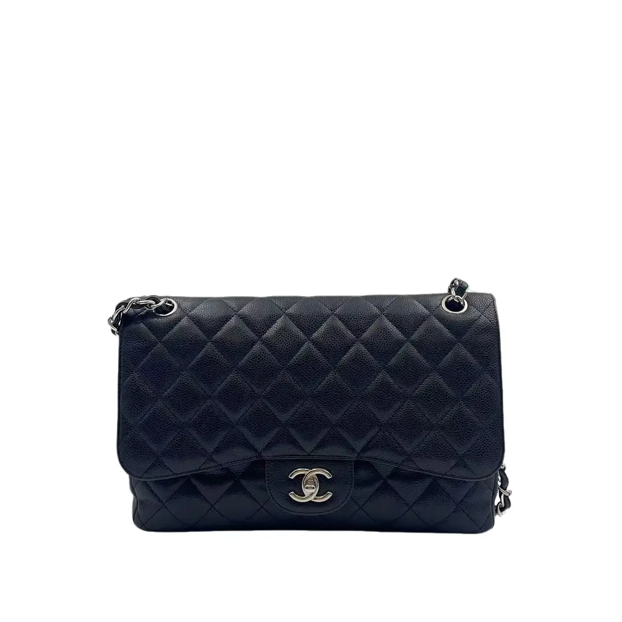 Pre-owned CHANEL france Crossbody Bags h8 black and silver caviar calfskin jumbo chain crossbody bag hz62364