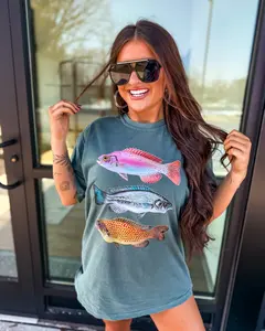 Vintage Three Fish Shirt, Blue Spruce Coastal Graphic Tee, Lake Life Fishing T-Shirt, Retro Ocean Aesthetic Comfort Colors Shirt, Fisherman Gift, Gift for Men, Gift for Women, Crew Neck T-shirt, Trending T-shirt