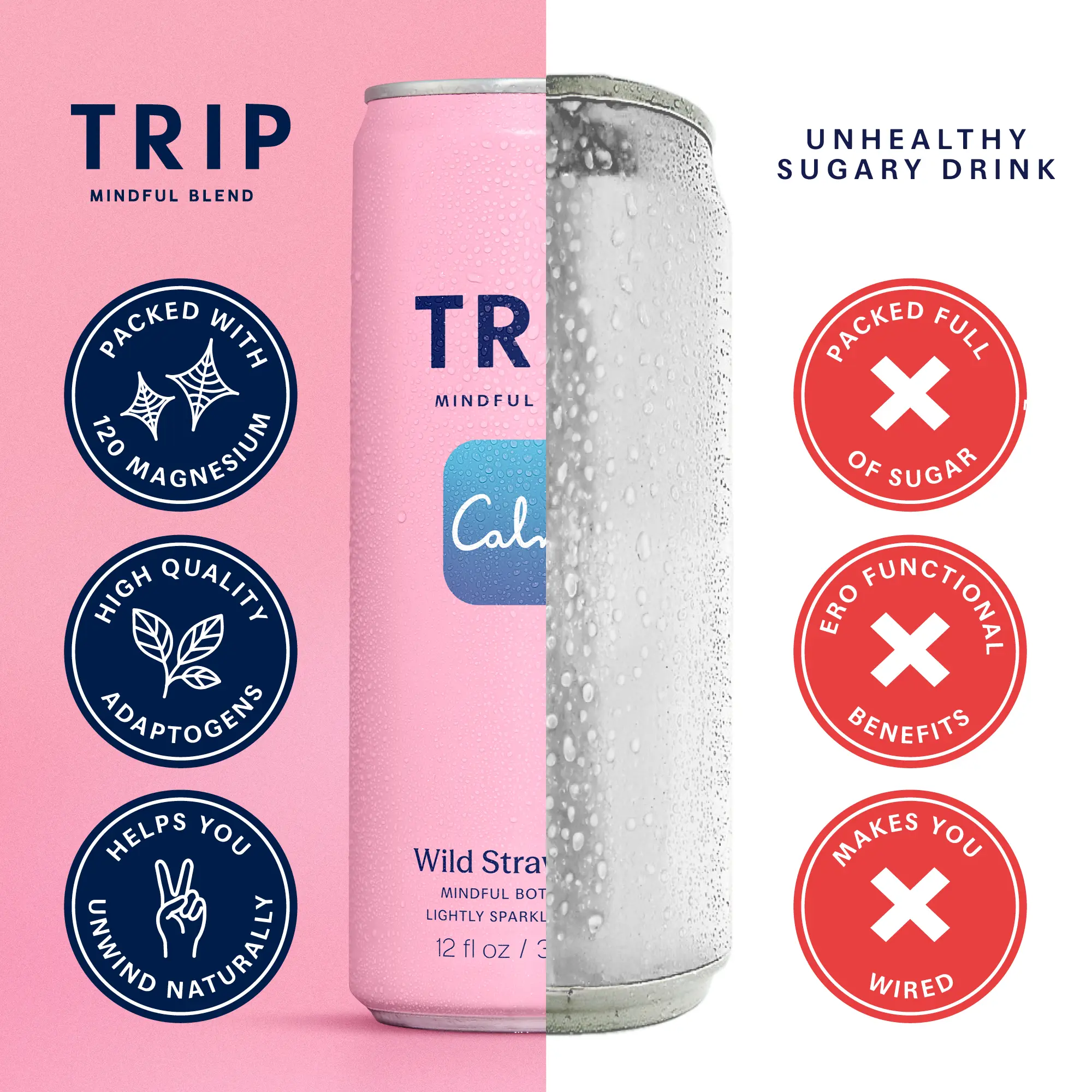 TRIP Wild Strawberry Sparkling Adaptogen Drink — 120mg Magnesium