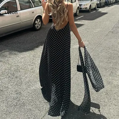 chinese dress ladies Polka Dot Midi Dress with Puffy Sleeves main image 0