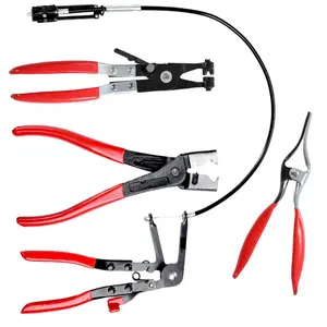 4PCS Hose Clamp Pliers, Spring Clamp Plier, Self-Tightening Hose Clamps Remover Tool, Long Reach Wire Spring Hose Clamp Pliers for Automotive Fuel Oil Water Hose, Coolant Radiator Heater，Flat Band, Remover, Clic-R Type Hand Tools