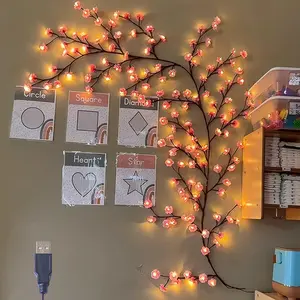 70 Inches 72 LEDs Cherry Blossom Branch Lights USB-Powered Bendable Garland Willow Vine with Fairy Lights for Wedding Valentine'S Day Party Home Wall Decor