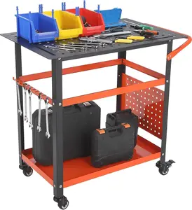 Welding Table 36" x 24" - Heavy Duty Steel Workbench with 5/8" Holes, Pegboard & 4 Tool Slots, 1200LB Capacity - Compact Rolling Cart for Welding Supplies & Shop Use