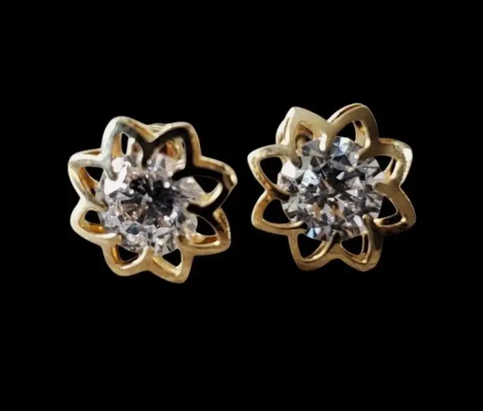 Puffy 3D/CZ Flower Stud Earrings Stud | 10K Solid Gold ~New