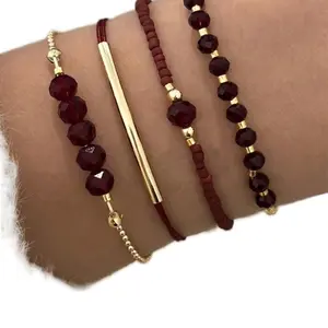 Black Crystal Beaded Bracelet with Gold Accents and Rich Maroon Beads for Stylish Accessory - Elegant Jewelry