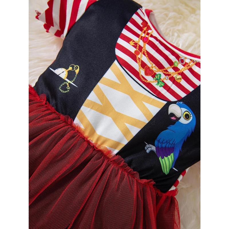 KF5-GCS035   Toddler Baby Girl Pirate Costume Halloween Sea Buccaneer Tutu Dress And Head Scarf With Pirate eye mask