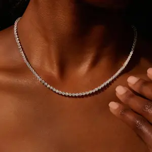 11 Carats Lab Diamond Non-Flip Tennis Necklace 14K White Gold