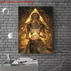 1 piece/set frameless canvas painting print poster, Game Poster art，Zelda with Triforce Digital Art， a perfect gift for Video games loves, ideal gift for bedroom, living room, dorm hallway, kitchen, mural, wall decoration, room decor