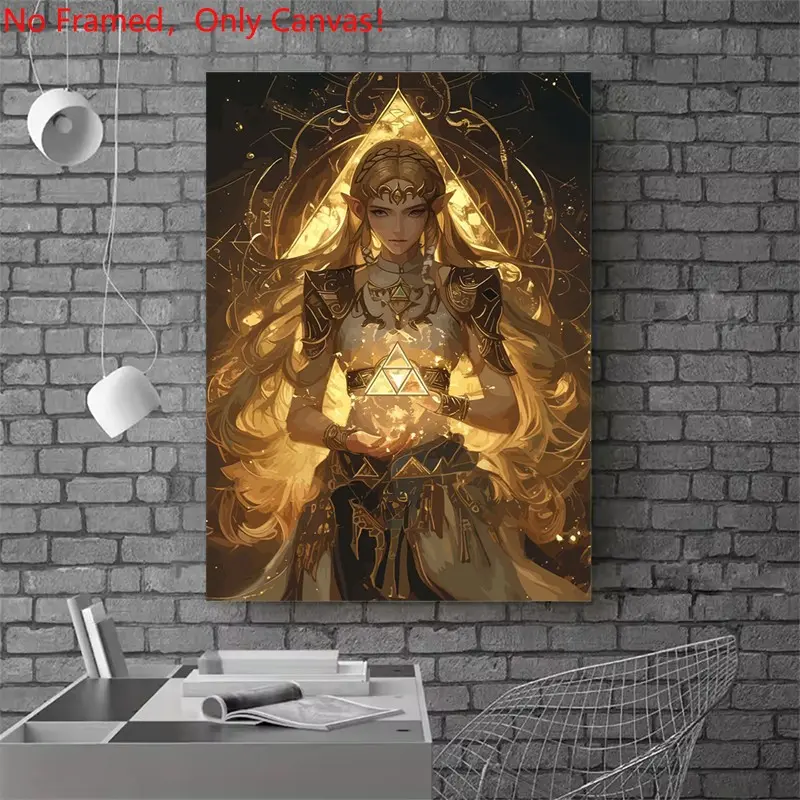 1 piece/set frameless canvas painting print poster, Game Poster art，Zelda with Triforce Digital Art， a perfect gift for Video games loves, ideal gift for bedroom, living room, dorm hallway, kitchen, mural, wall decoration, room decor