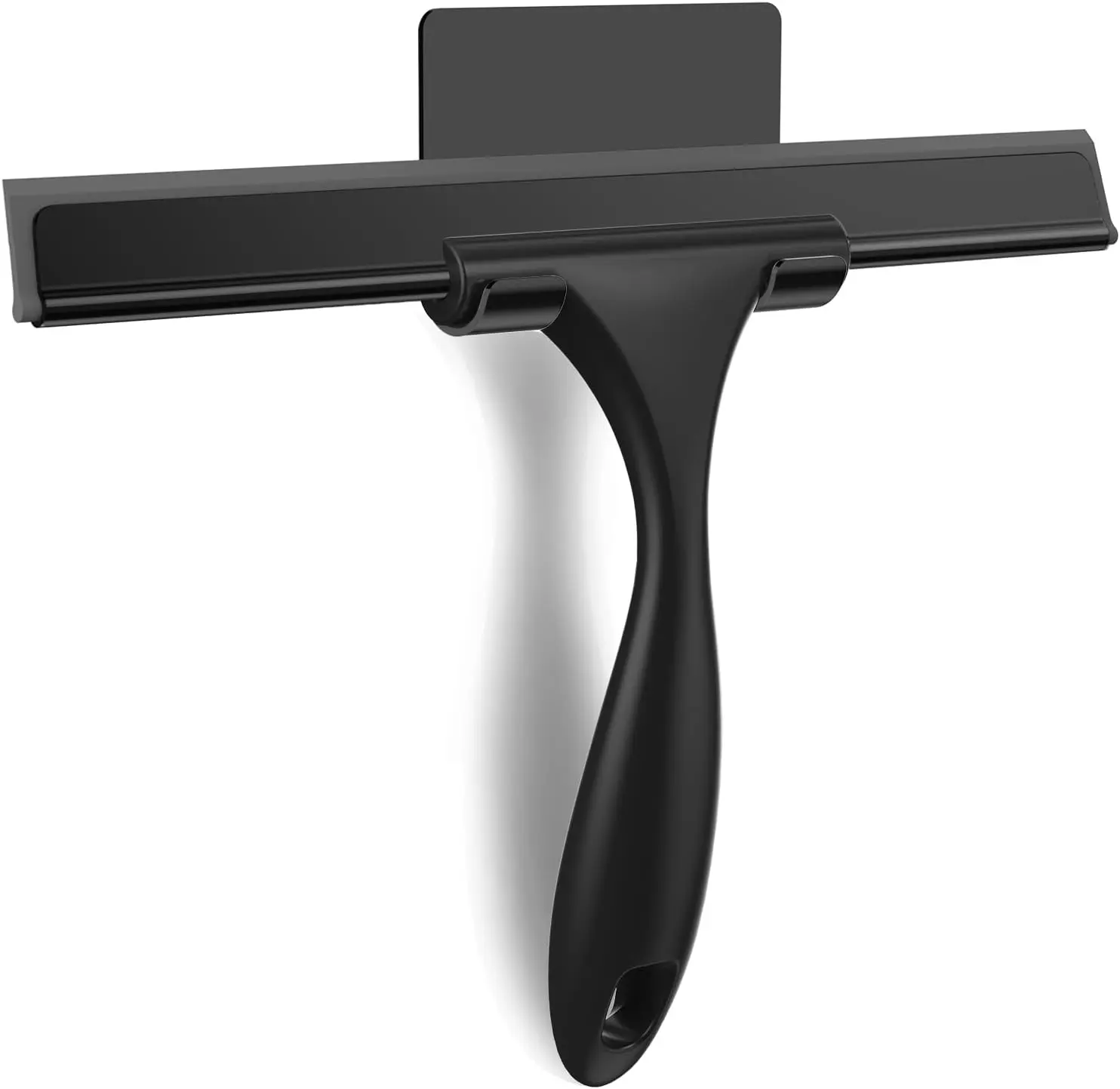 10-Inch Stainless Steel Bathroom Squeegee with Smooth Silicone Blade, Comfortable Non-Slip Handle, Adhesive Hooks, Versatile Cleaning Tool for Glass Doors, Tile, Desk