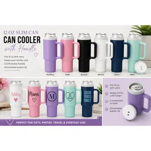 3D Printed - 12oz Slim Can Cooler with Handle – Personalized Drink Holder