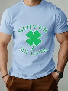 Men's St Patrick's Day Clover Fun Slogan Short Sleeve T-Shirt, Irish Culture Lover, Bar Fashion, Festival, Daily Wear