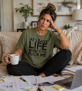 At Least Life Wants To F Me Classic Tee 100% Ring Spun Cotton Soft Comfy Double Stitching Neckline Sleeves Sport Grey 90% Cotton 10% Polyester - Fabric