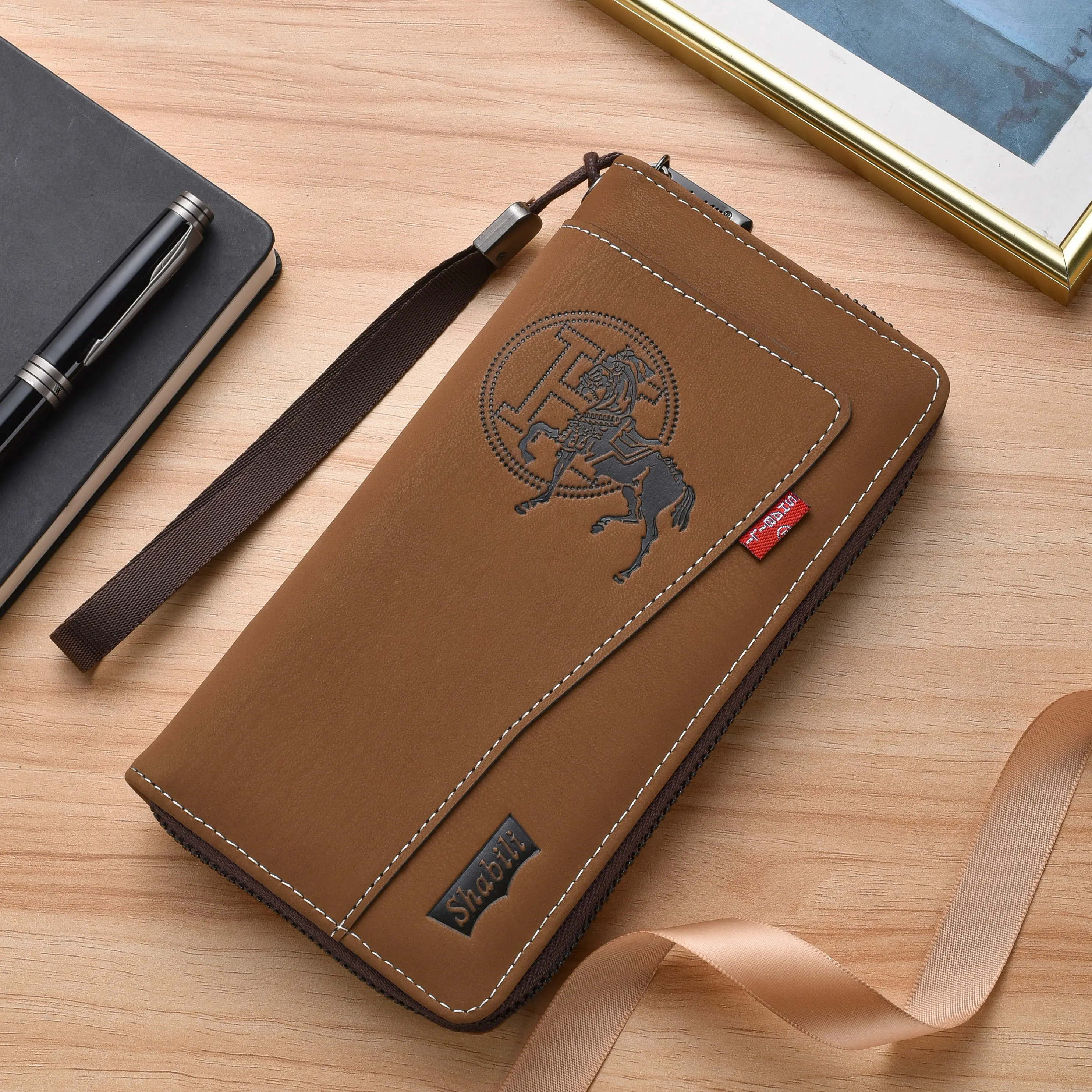 GOODBEE Men's Long Plain High-Capacity Clutch Wallet with Zip Coin Pocket, Multiple Card Slots, and Bill Compartments