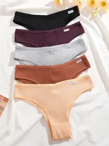 Women's Ribbed V-Waist Brazilian Thongs, 5-Pack Comfortable Breathable Fitted Underwear, Everyday Daily Wear Fashion Panties for Women