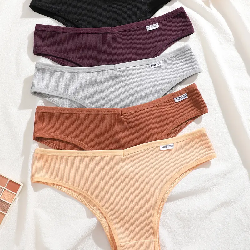 Women's Ribbed V-Waist Brazilian Thongs, 5-Pack Comfortable Breathable Fitted Underwear, Everyday Daily Wear Fashion Plain Panty Panties for Women, Soft Breathable Panties, Breathable Comfy Panties