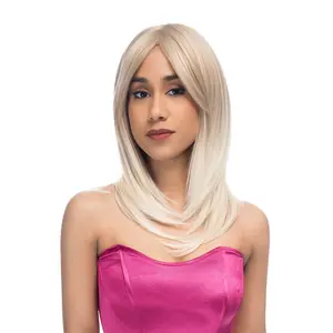 16-Inch Warm Light Blonde (Dark Blonde Lowlights) Layered Straight Synthetic Wig | 【Heat Resistant】【Cap Included】 | FSGA