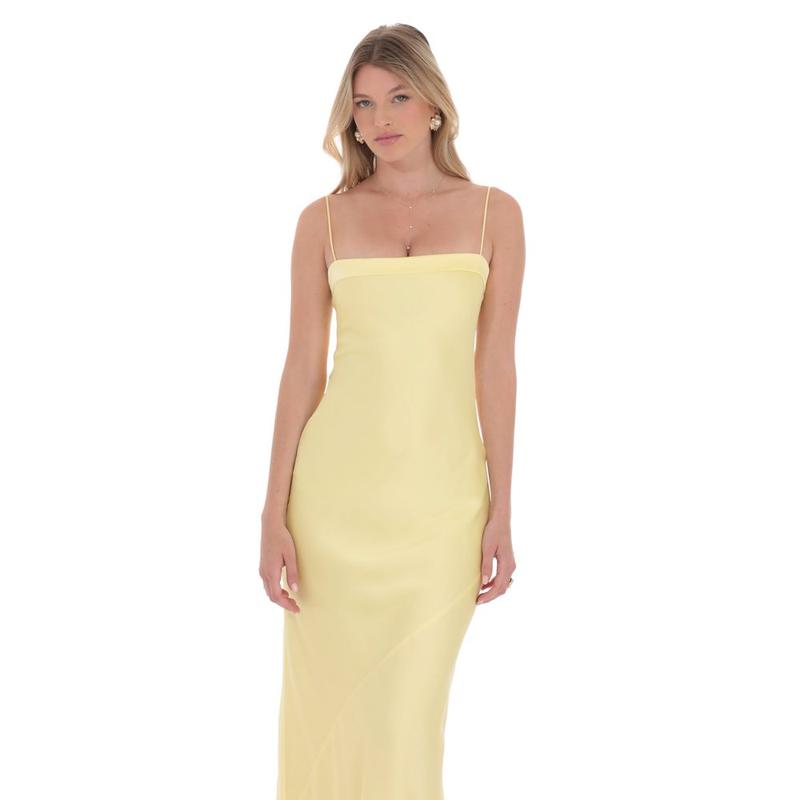 Satin Open Back Maxi Dress in Yellow