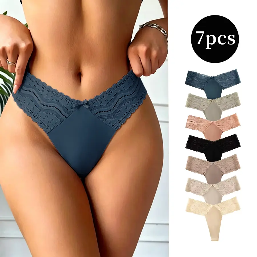 7piece women's panties: minimalist, elastic & comfortable,seamless, multi-color basics Pink Blue Black Costume Lace underwear for women panties thong thongs breathable underwater for women ladies' intimates period underwear underwear for women