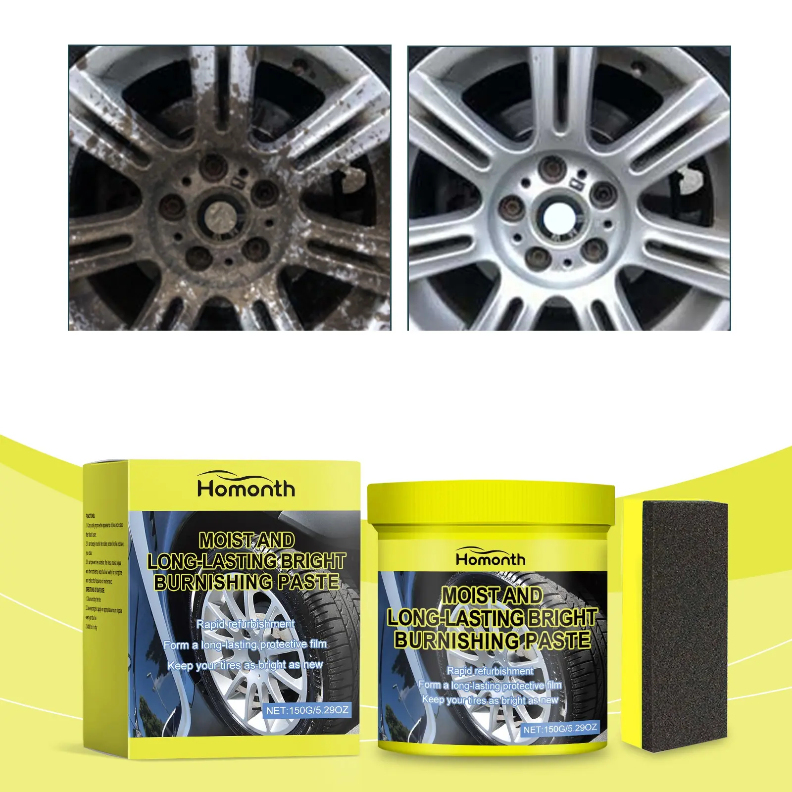 TireShine Pro Tire Coating Paste Kit - Restore Shine Protect Rubber Prevents Cracking & Drying Long Lasting Tire Dresser with Applicator Sponge for Car Truck SUV Tire Maintenance Tire Care Cream and Protection