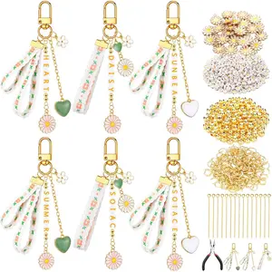 563 count Flower  Making Kit 12 Set Daisy Charm DIY Craft Key Chain Letter Name Bead, Floral Ribbon,  Clip and Tool Accessories for Women Backpack Purse Tote Bag DIY Supplies