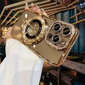 Built in Stand - Magnetic Diamond Lens Protector - Supports Wireless Charging - Diamond Frame - High-end Luxury Suitable for IPhone16 Promax/16 Pro/16/15 Promax/ 15 Pro/15/14 Promax/ 14 Pro/14/13/12