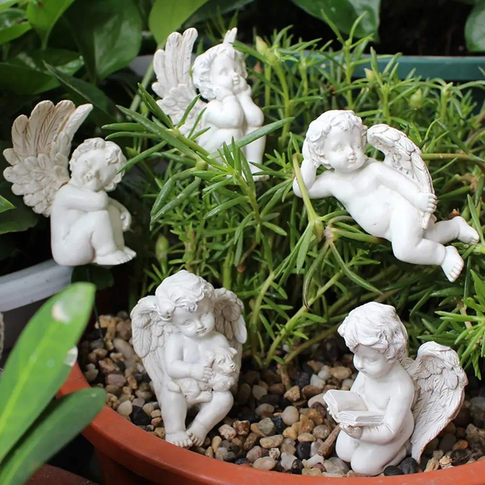 Outdoor Angel Garden Decor Set of 5, Resin Little Angel Statues, Cute Home Decoration, Memorial Angel Figurines, Garden Courtyard Plant Fairy Accessories, Garden Sculptures and Decor