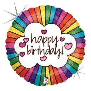 Retro Rainbow Happy Birthday Mylar Balloon, 18"