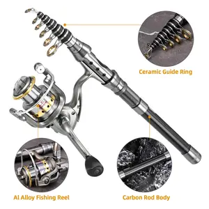Fishing Pole Combo Set 2PCS Rod and Reel Telescopic Fishing Rod Carbon Fiber Reels Fishing Accessories 2.1m