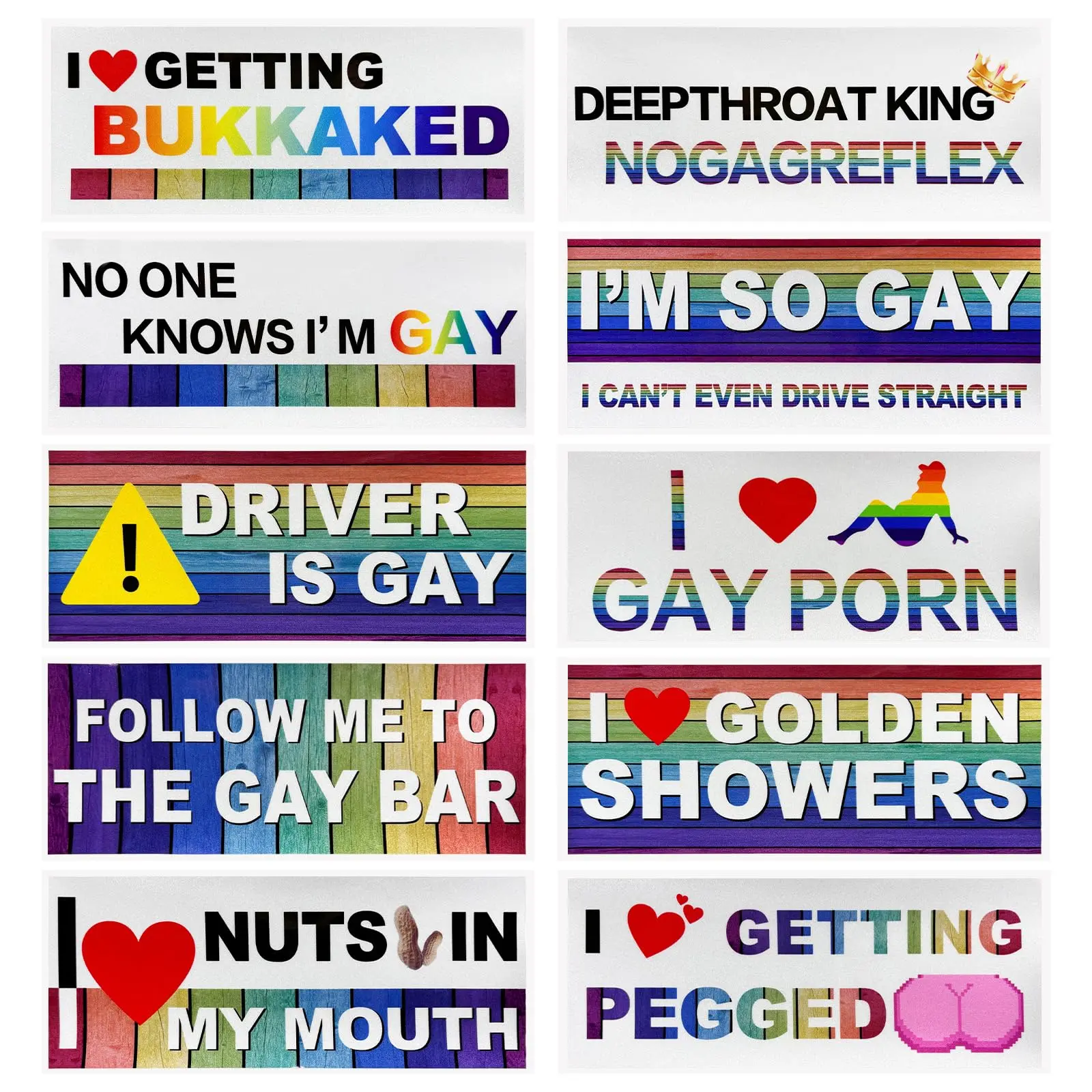 10 Car Funny Lgbt Stickers  Waterproof Prank Rainbow Bumper With Humor Text Universal Colorful Gay Pride Decals For Vehicle Luggage Window Accessories (02)