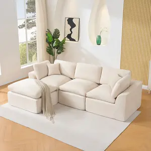 White 110 Inch Sponge Compression Modular Sectional Sofa Deep Seat No Assembly | Ships Multiple Packages