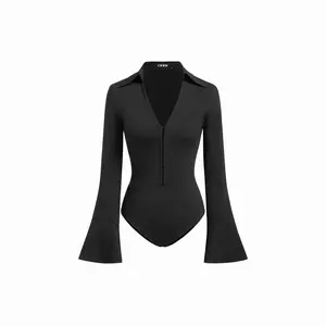 Cider Collar Bell Sleeve Cinched Waist Shirt Bodysuit