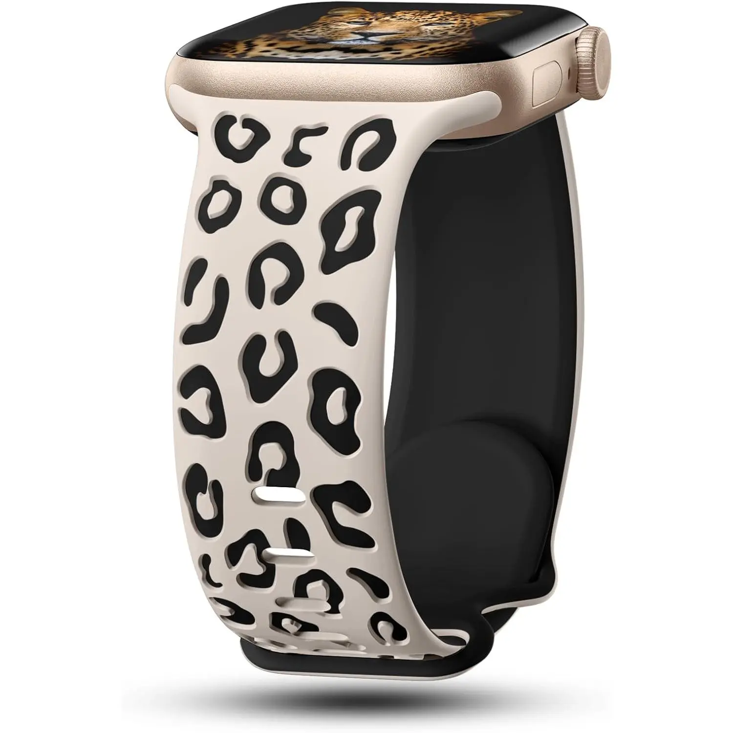 Unisex Engraved Leopard Print Adjustable Silicone Sport Watch Band with Buckle Lock - Wearable 38-49mm Multi-Size Fashion Accessory for Series 10+/9/8/7/6/5/4/3/2/SE/Ultra Smart Watches