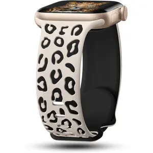 Engraved Leopard Bands Compatible with Apple Watch Band 40mm 41mm 38mm 42mm 44mm 45mm 46mm 49mm ,  Cheetah Designer  for iWatch Series 10 9 8 7 6 5 4 3 2 SE Ultra replacement soft  sport  Rubber  Watch Band with Buckle watch band Silicone Wearable Adjusta
