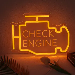 1pc Car Style "Check Engine" Neon Sign light Usb Led Garage & Game Room Decor Lighting Modes Adjustable
