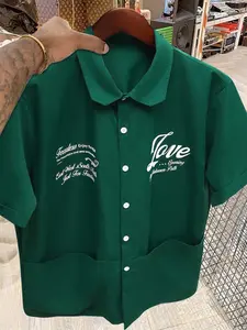 Unisex American Vintage Quote Aesthetic Classic Graphic Print Short Sleeve Polo Shirt, Casual Breathable College Style Top for Daily Commute & Street Fashion