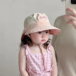 Toddler & Kids Wide Brim Sun Hat Cartoon Funny Bucket Hat, Lightweight Quick Dry Breathable Summer Cap with Adjustable Strap, Soft UV Protection Outdoor Hat for Beach, Travel & Daily Pla