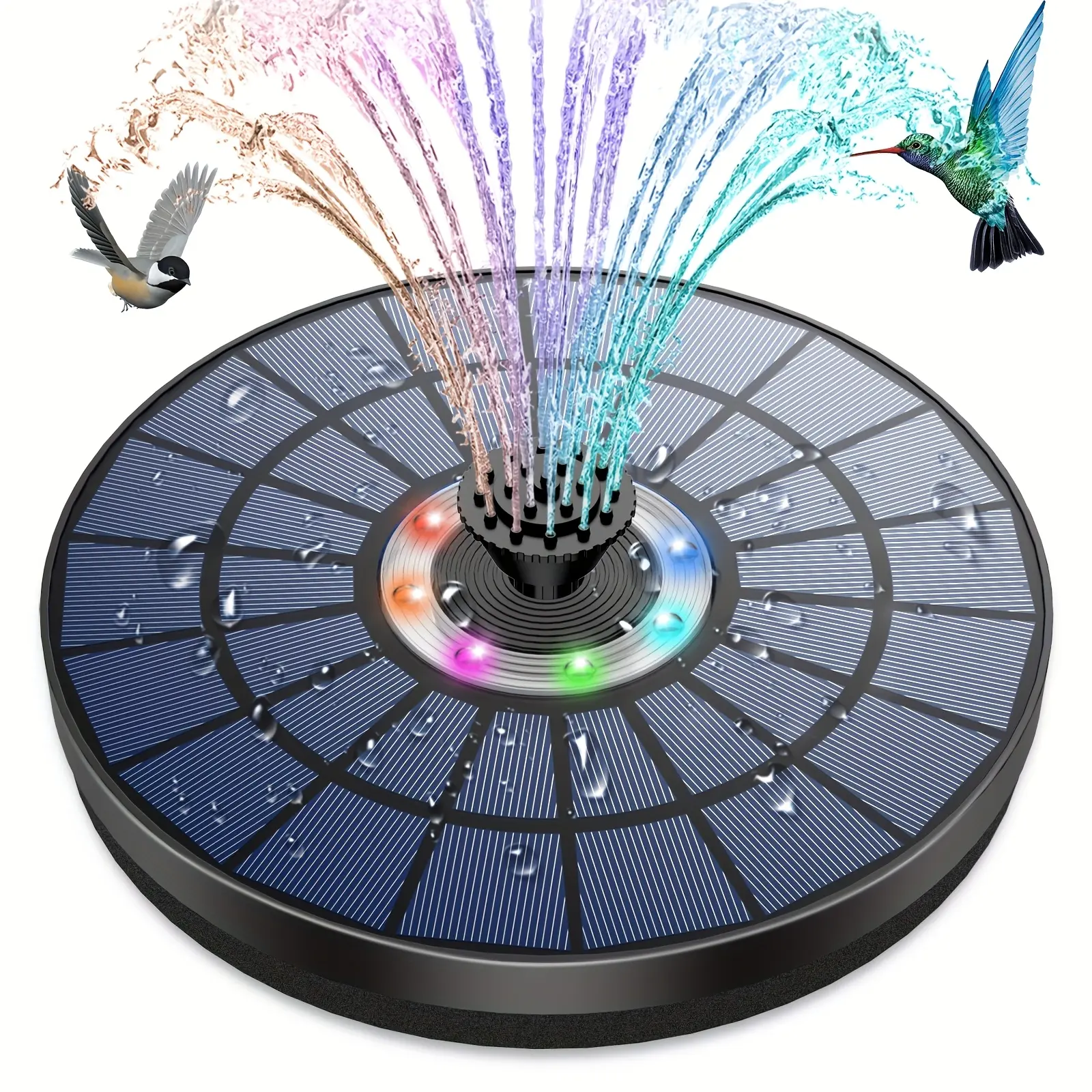 Solar Power 5.5W Colorful LED Fountain With 1500 mAh Battery, 7 Water Flow Modes, Floating Pump For Bird Baths, Garden Decor, Camping, And Outdoor Use