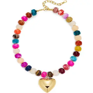 Colorful Resin Beaded Choker Necklaces for Women Featuring Chunky Heart Designs, Including a Golden Puffy Heart Statement Piece.Trendy Acrylic Jewelry Available in Various Random Colors