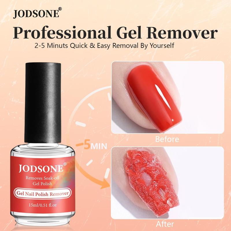 JODSONE Gel Nail Remover Kit with 15ml Remover, Cuticle Oil, Latex Tape & Complete Manicure Tools, No Soaking