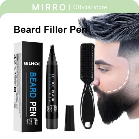 EELHOE Men's 2pcs Beard Pen Filler Kit - 40g Oil-Based Wax, Waterproof, Sweat-Proof, Rain-Resistant, Unscented, Moisturizing, Facial Brush Included, Contoured Look, Flawless Finish, Ideal for Thin Beards, Mustaches, Daily Use