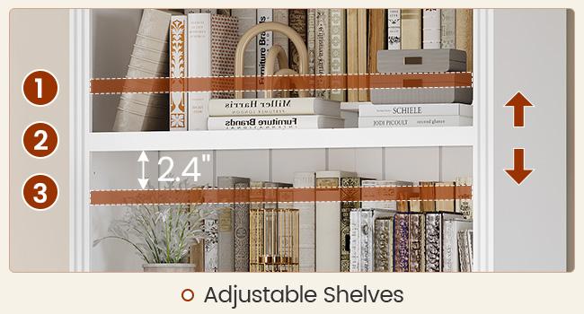81.2" Tall Arched Cabinet, Bookcase with storage, Modern 6-Tier Bookshelf with Door, 2 Book Risers and Adjustable Shelves for Living Room,Kitchen,Home Office, Space Saving (White)
