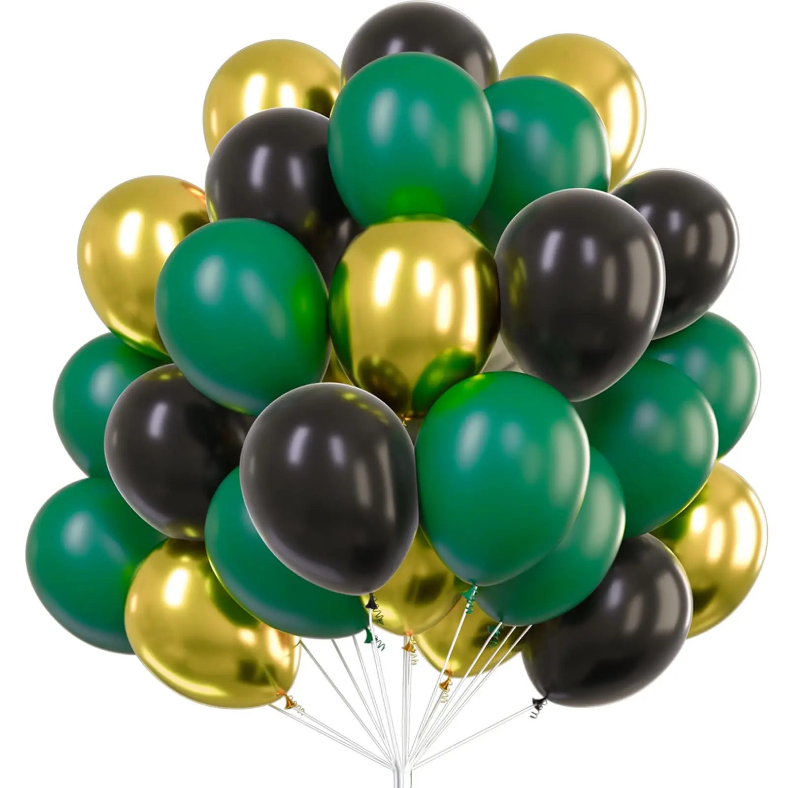 PartyWoo 66pcs 12in Thick Round Metallic Rubber Decorative Colored Balloons - Black, Gold, Green - Balloon Garland Supplies for Birthday Theme, Graduation Party Decorations, Decorative Balloons Balloons