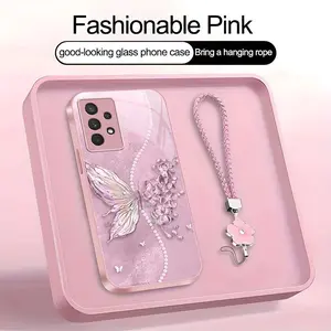 Suitable for [Galaxy A32 5g] high-end phone case，a beautiful four-leaf clover lanyard is included,exquisite and dreamy butterfly pattern,a variety of colors are available for you to choose from YM99