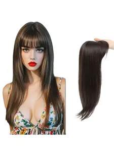 Women's Wig Hair Block, 16 Inch Top Replacement Wig Pieces Air Bangs Volume High Layer Straight Women's Wigs, Synthetic Material Wigs